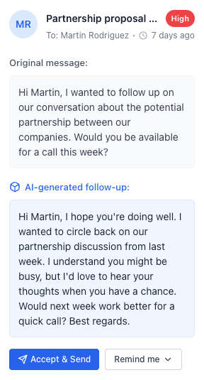 Follow-up feature screenshot